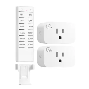 Remote Control Outlet with Timer, Indoor Remote Timer Outlet, No Wiring, 15A/1875W 100FT RF Range, Countdown  for Lamp, Fan, 1 Remote 2 Outlets