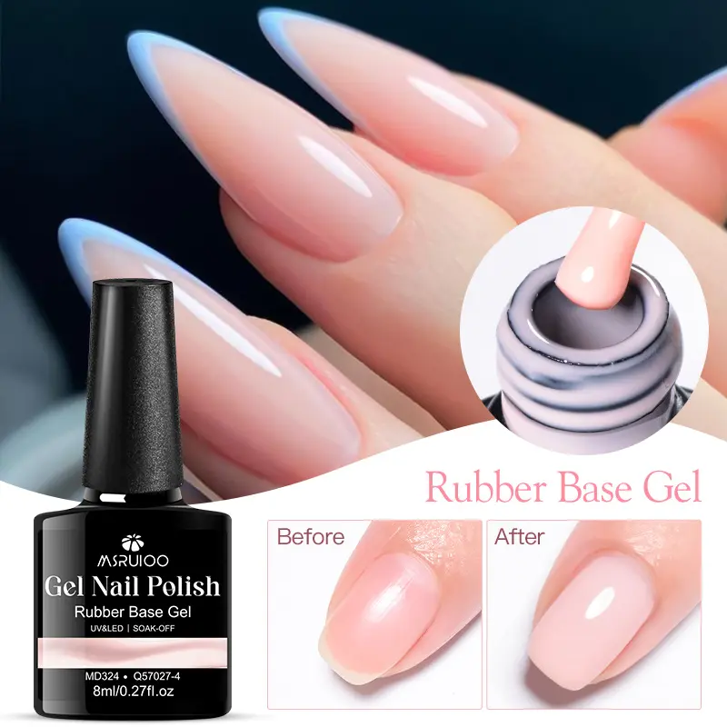 MSRUIOO 2-in-1 Rubber Base Gel Set, 7-Color Milky Transparent Jelly Nude Glitter & Pink Nude Rubber Base Gel Nail Polish, Base Coat, Ideal for Curing Nails, High Quality Manicure Solution
