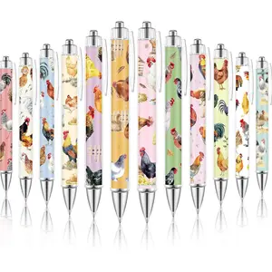 12 Pcs Animal Lover Chicken Ballpoint Pens, Aesthetic Pens, Retractable Ink, Gifts for Women Girls, School Office Supplies, Fancy Present, Pen Set