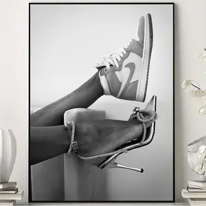 Heels and Sneakers Poster, Black and White Streetwear Fashion Wall Art for Sneaker Lovers, Bedroom Closet and Fashion Studio Decor