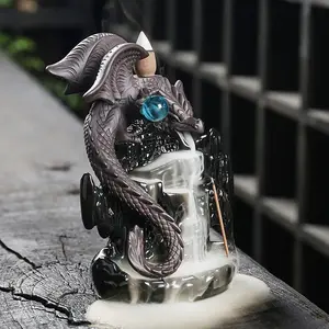 Creative Dragon Design Backflow Incense Burner, Ceramic Incense Stick Holder, Home Decor Supplies for Living Room Bedroom Office, Scent