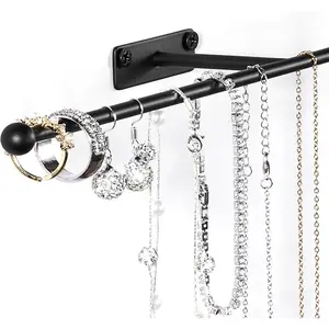Wall Hanging Jewelry Organizer – Gold Necklace Holder with Hooks for Earrings, Bracelets & Rings, Space Saving Design