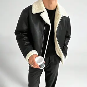 Men's Autumn Winter Casual Fashion PU Leather Jacket Outdoor Motorcycle Plus Velvet Thick Warm Coat Medium