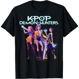 Kpop Demon Hunters Huntrix Heroic Poses Group Shot T-Shirt 100% Cotton