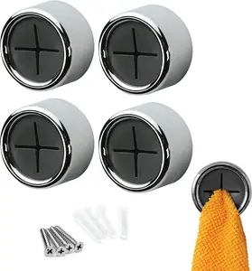 4 Pack Kitchen Towel Holder, Self Adhesive Wall Dish Towel Hook, Round Wall Mount Towel Holder for Bathroom, Kitchen and Home, Wall, Cabinet, Garage, No Drilling Required