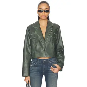 superdown Blakely Faux Leather Jacket in Army Green