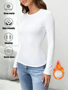 Women's Thermal Underwear Tops, Solid Color Classic Crew Neck Long-Sleeve Base Layers for Autumn & Winter - Ideal as Running, Hiking Activewear, Comfortable Base Layer Tees Suitable for Outdoor Activities