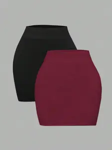 Women's Plus Size Casual Fitted Versatile Short Polyester Skirt Set, Two-Piece Summer, Comfortable Daily Wear, Stylish Fashion Womenswear Clothes