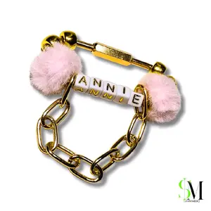 Luxe Pretty Puff Bag Charm - Custom Name/Word Keychain - Personalized Carabiner Charm - Cute Purse Charm - Gold Chain Bag Accessory
