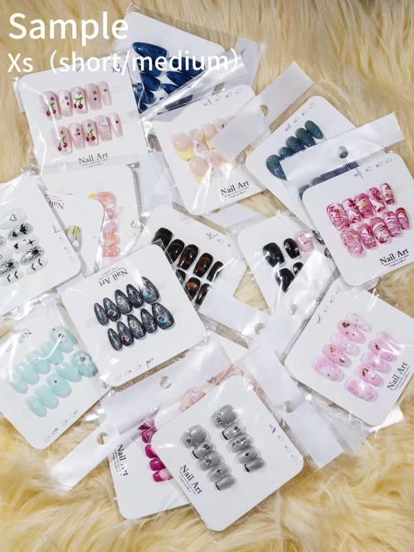 Loris:20sets handmade press-on nails selectable size and length random style