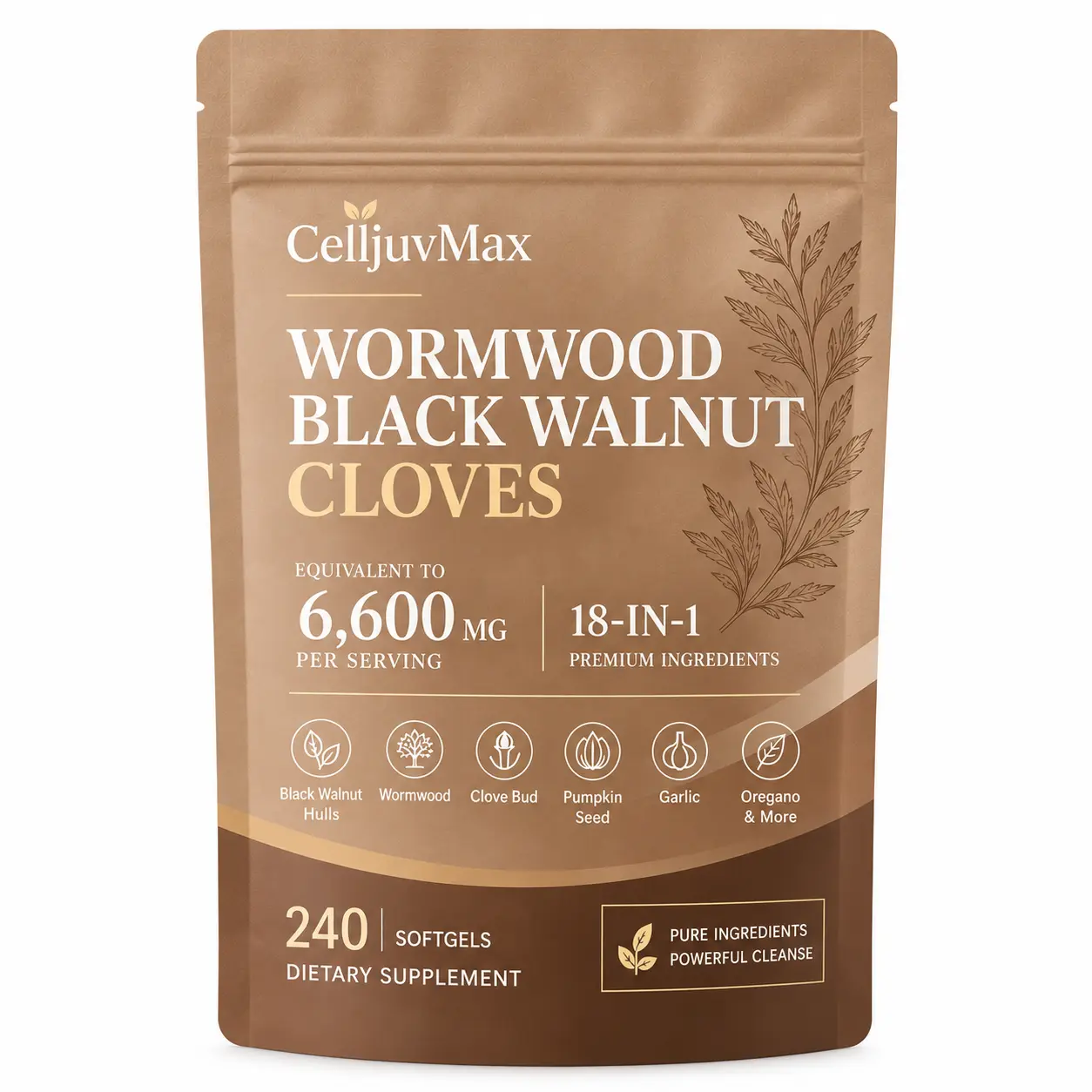 Wormwood Black Walnut Cloves  240 Softgels  Herbal Dietary Supplement