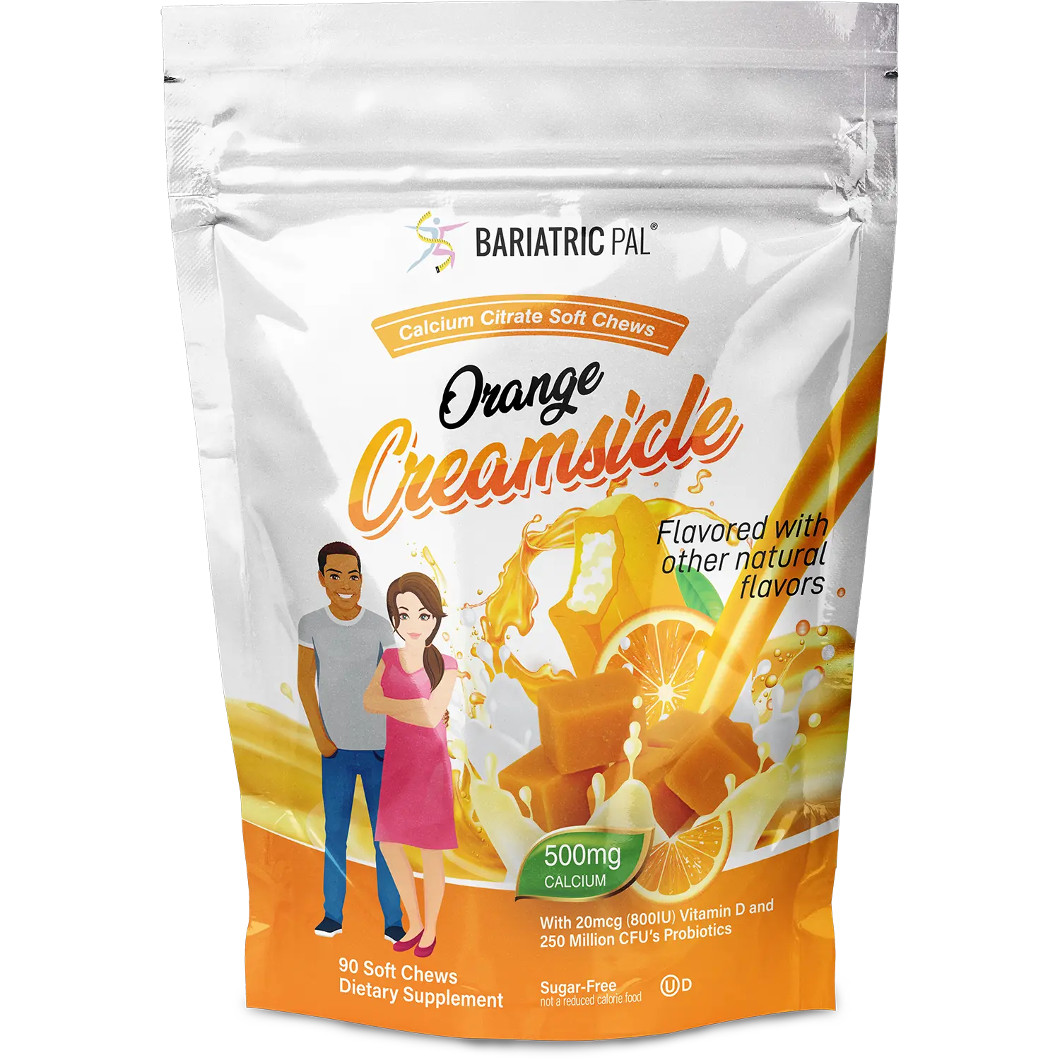 BariatricPal Sugar-Free Calcium Citrate Soft Chews 500mg with Probiotics - Orange Creamsicle