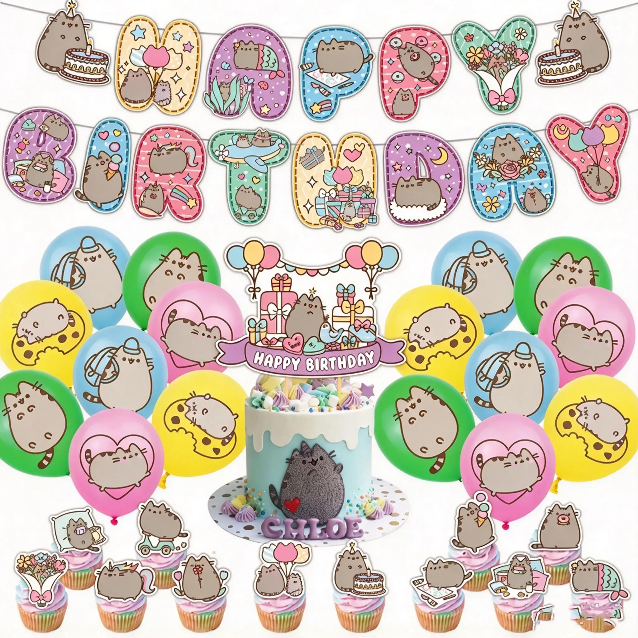 Cute Hero Cats Themed Birthday Party Decorations Kit, Happy Birthday ...