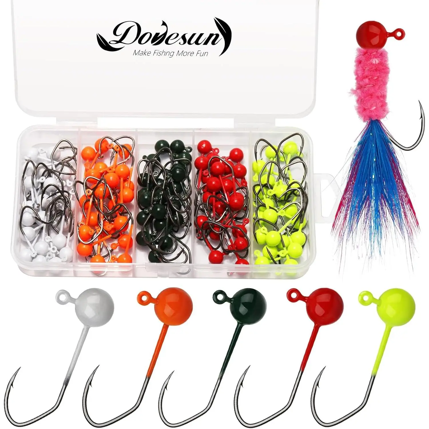 100pcs Fly Tying Jigs Kit Jig Heads for Fly Fishing 5 Weights Unique Curved Hooks Effective Round Jig Heads Versatile for Crappie Lures Ice Fishing Equipment