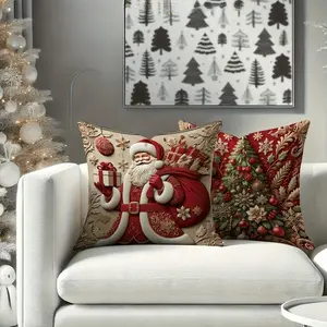 Christmas Pillow Covers 4pcs Santa Reindeer Snowman Floral Tree Red Gold Polyester 2D Print No Insert Festive Home Decor Living Room Holiday Accessories