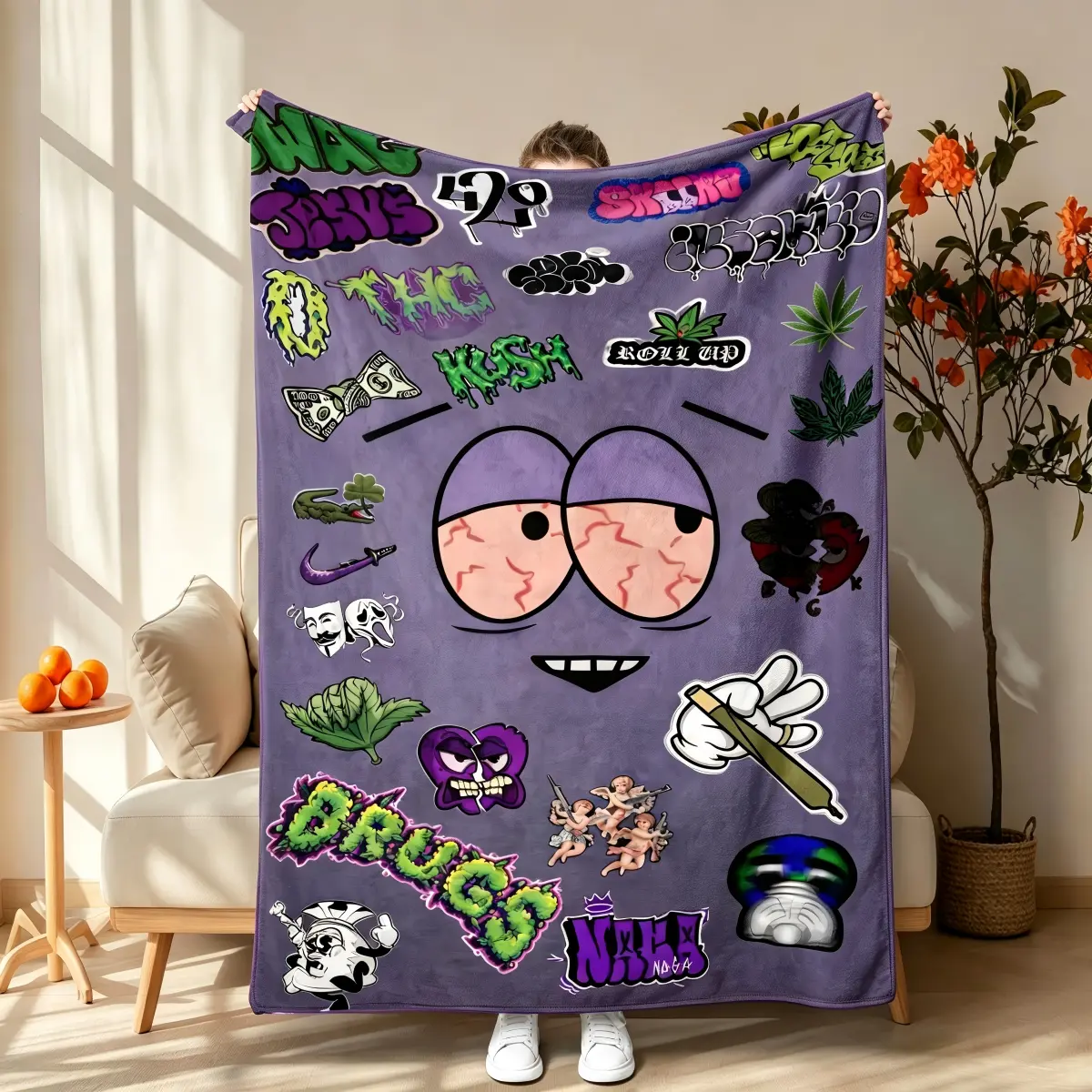 Towelie Flannel Blanket - Flannel Fabric, Multi-Size (60x80in Adult-Sized), Modern Fashionable Prints, Soft Warm Breathable Durable All-Season Throw, Ideal for Sofa, Gaming Rooms, MMORPG Fanart Gift for Naps