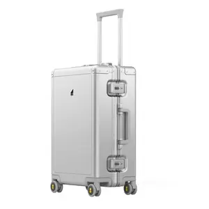 LEVEL8 Gibraltar Carry On Luggage, 20" Aluminum Luggage Hardside Suitcase, Zipperless Luggage with TSA Lock and Spinner Wheels - Silver,Black