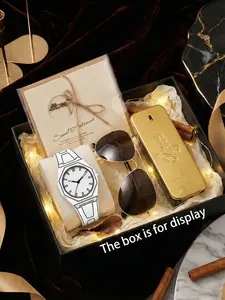 Men's Luxury Gift Box Set, Minimalist Samurai Watch, Pilot Sunglasses, Million Dollar Brick Perfume, Custom Greeting Card