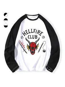 Unisex Hellfire Club Stranger Things Long Sleeve Shirt, Vintage Pattern Casual Clothing, Fitted Style, Fall & Winter Wear