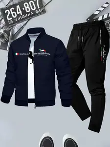 Napoli & Harmont&blaine Italy Dog Print Sporty Casual Suit, Geometric Pattern, Fitted Style, All Seasons Outerwear