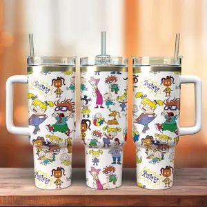 Rugrats TV Series Tumbler 40oz with Handle, 90s Nickelodeon Cartoon Cup, Tommy Pickles Chuckie Fan Gift, Cute Baby Adventure Aesthetic Mug, Retro Kids Show Travel Mug, Stainless Steel Tumbler