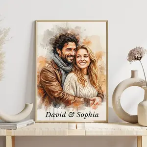 Personalized Couple Photo Wall Art Print, Custom Love Portrait from Photo, Romantic Home Decor