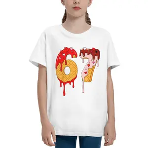 67 Kids' T-Shirt: Fun & Cute "Melting Ice Cream" Design | Pure, Casual Style — Crew Neck, Short Sleeve — Unisex — Breathable & Comfortable for Spring/Summer