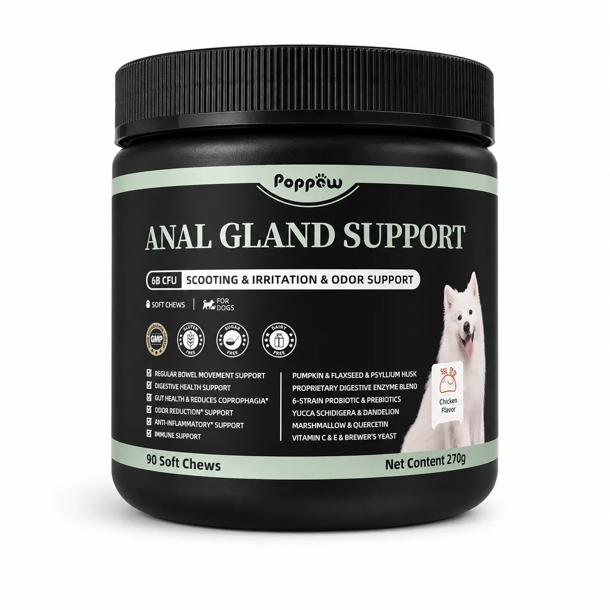 Dog Anal Gland Support Chewables - Canine Nutritional Supplement with Psyllium Husk, Dandelion, Flaxseed, Marshmallow Root, Probiotics, Digestive Enzymes, Brewer's Yeast for Adult Dog Gut Health & Daily Canine Wellness