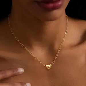 Movable Necklace Gold Heart Shape Dainty Heart Pendant with Adjustable Length 17 Inches & Hypoallergenic Chain Perfect Birthday Gift For Women & Teen Girls