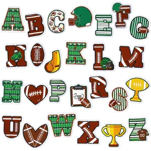 26PCS Football Alphabet Iron-On Patches Set – Varsity Embroidery DIY Kit for Jackets, Hats & Bags | Heat Transfer Stickers with Footballs, Helmets, Goalposts & Trophies