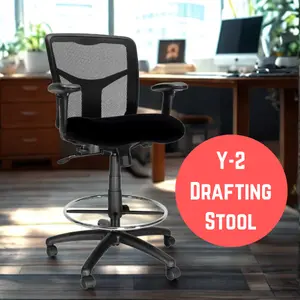 Y-2 Drafting Stool with Lumbar Support Adjustable Armrests Breathable Mesh Back & Chrome Foot Ring for Comfortable Work