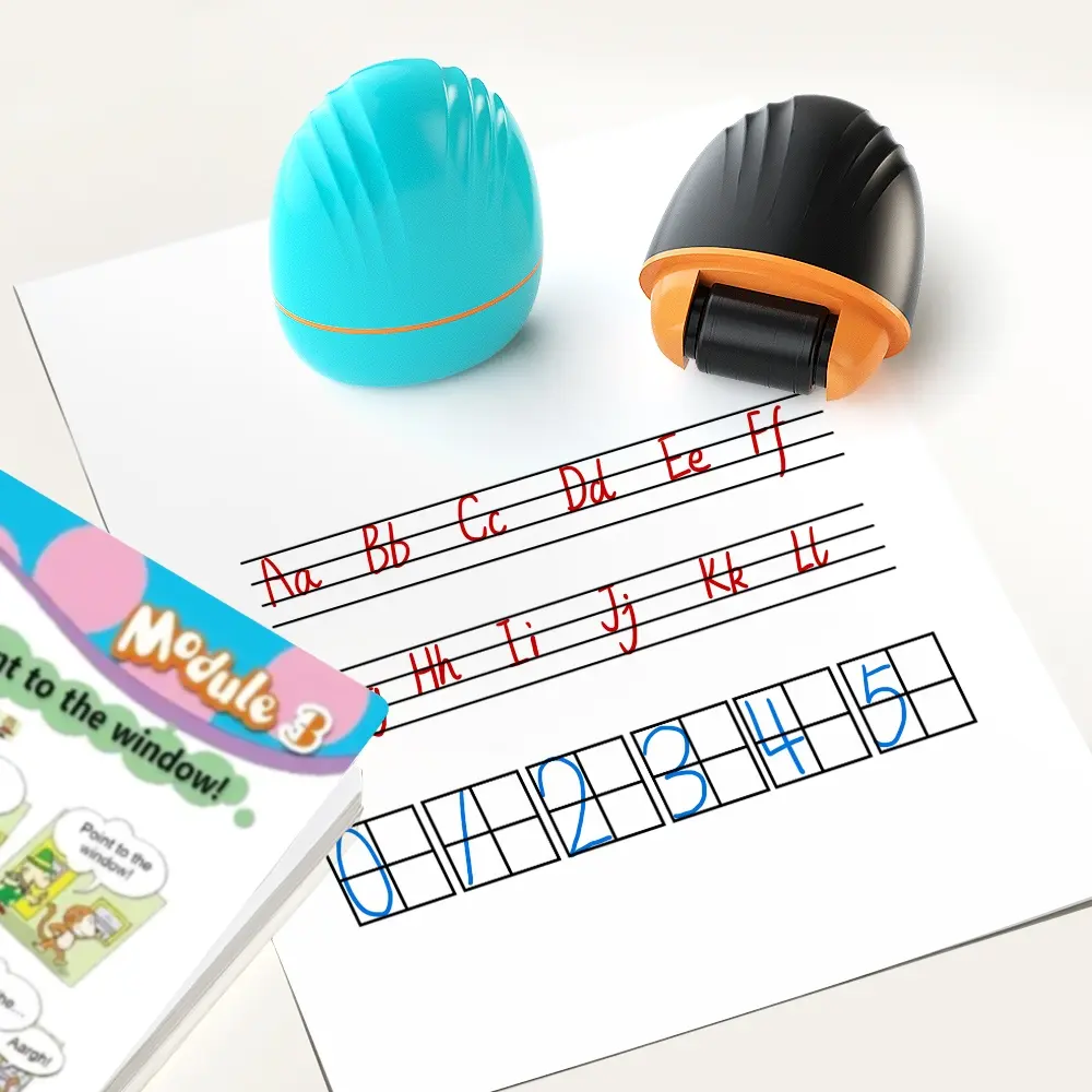 Rolling Stamp Set for Kids, 4-Line Grid Stamps for Classroom Elementary School Homework, Practice Standard Letters & Numbers, School Supplies