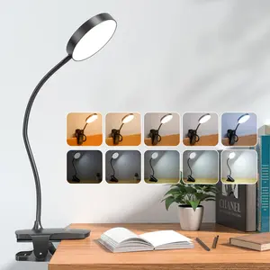 Clip on Lamp,5 Brightness+5 Color Clip on Light,200LM 36 LED Reading Lights for Books in Bed,1800mAh   Lamp  Operated Lights,Rechargeable Desk Lamp with Clamp Light