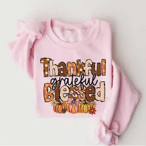 Thankful Grateful Blessed Sweatshirt , Fall Pumpkin Crewneck for Women , Cozy Thanksgiving Pullover , Autumn Gift Idea , Soft Faith Top