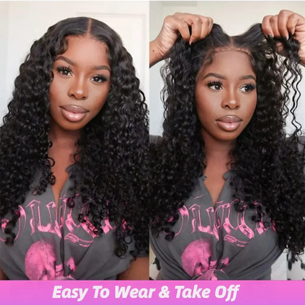 180% Pre Cut Lace Glueless Wig Wear HD Transparent 6x4 Lace Closure Wigs Deep Wave Glueless 5x5 Lace Frontal Human Hair Wigs For Women Curly Wig Clearance Sale Bling Hair 30 Inch