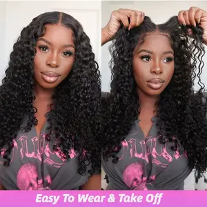 180% Pre Cut Lace Glueless Wig Wear HD Transparent 6x4 Lace Closure Wigs Deep Wave Glueless 5x5 Lace Frontal Human Hair Wigs For Women Curly Wig Clearance Sale Bling Hair 30 Inch