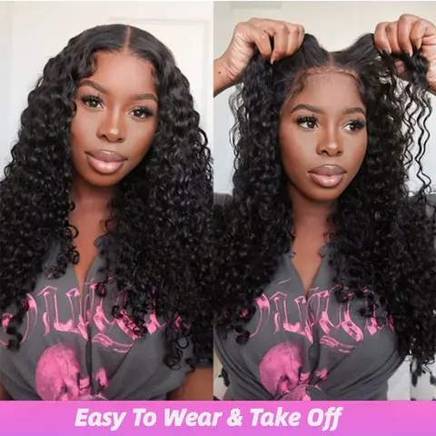 180% Pre Cut Lace Glueless Wig Wear HD Transparent 6x4 Lace Closure Wigs Deep Wave Glueless 5x5 Lace Frontal Human Hair Wigs For Women Curly Wig Clearance Sale Bling Hair 30 Inch