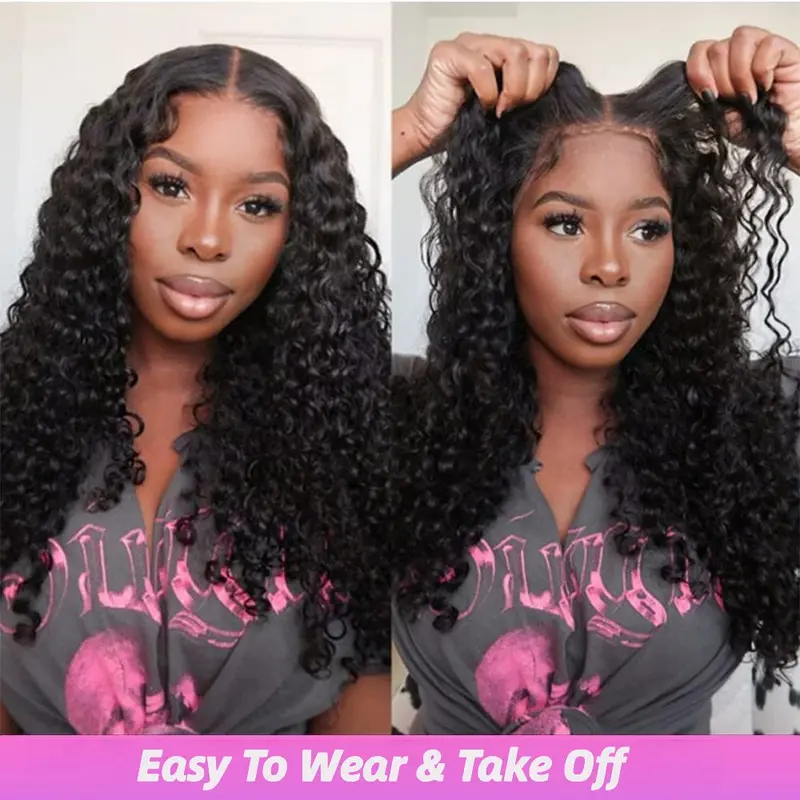 180% Pre Cut Lace Glueless Wig Wear HD Transparent 6x4 Lace Closure Wigs Deep Wave Glueless 5x5 Lace Frontal Human Hair Wigs For Women Curly Wig Clearance Sale Bling Hair 30 Inch