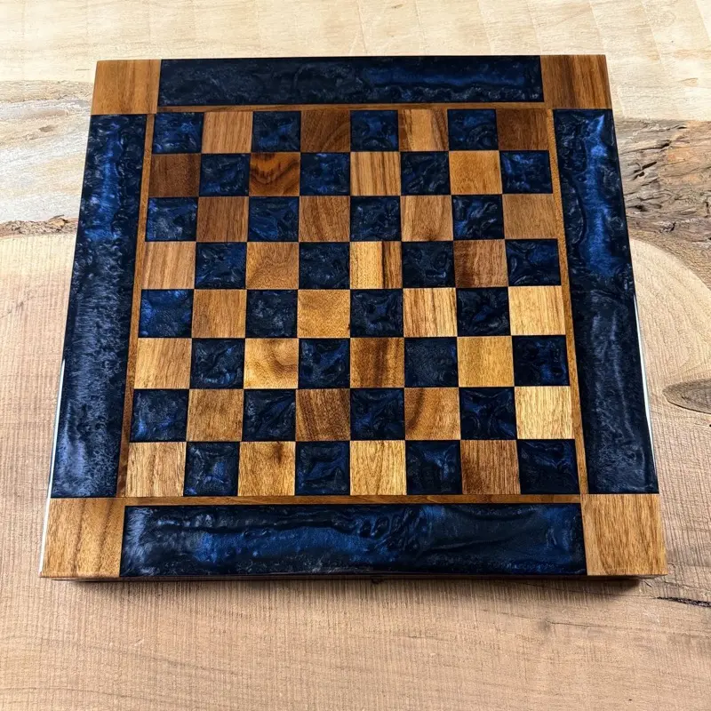 Midnight Blue Walnut Chess Board (INCLUDES PIECES)
