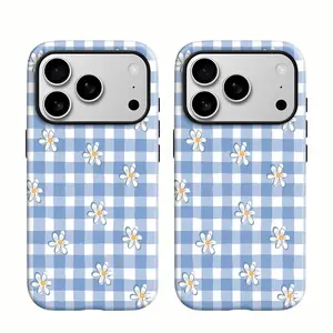 Blue Gingham and Daisy Pattern Phone Case — Compatible with Samsung S26/S25/S24/S23/S22/S21 and iPhone 17/16/15/14/13/12/11 Phone Cases. Stylish, durable, and the perfect gift for occasions.
