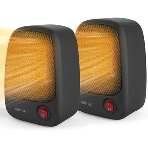 2-Pack 500W Corded Compact Minimalist PTC Ceramic Heaters - Fast Heating, Overheat Safety Protection, Quiet Personal Heater for Desk, Home - Black