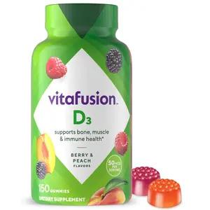 Vitafusion Vitamin D3 Gummy Vitamins for Bone and Immune System Support, Peach, Blackberry and Strawberry Flavored, 50 mcg Vitamin D, America’s Number 1 Gummy Vitamin Brand, 75 Day Supply, 150 Count