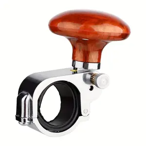 A Wooden and Aluminum Car Steering Wheel Knob-Universal Easy-Install Folding Power Handle Accessories to Enhance Vehicle Control