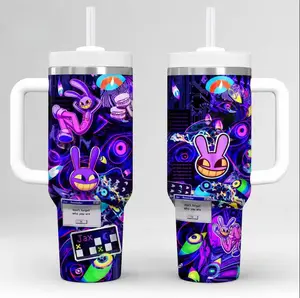 Jax The Amazing Circus Tumbler 40oz, Purple Rabbit Insulated Cup With Handle, Colorful Cartoon Travel Mug Gift