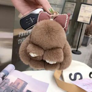 Cute Rabbit Fur Bowknot Little Bunny Car Keychain Pendant Ins Plush Doll Backpack Decoration