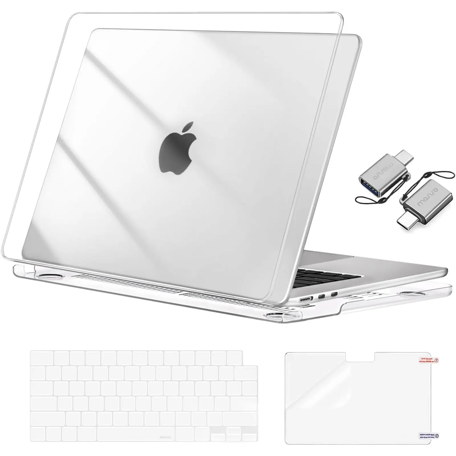MOSISO Compatible with MacBook Air 15 inch Case M5 2026 M4 2025 M3 M2 2024 2023 A3448 A3241 A3114 A2941, Hard Shell&Keyboard Cover&Screen Film&Type C, Great for Study Travel Work, Port-Access, Screen Protector, Usb-C, Water Resistant, Plastic, Solid, Flex