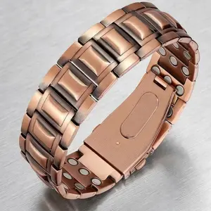 Men's Copper Bracelet - Elegant Minimalist Adjustable Cuff with Unique Folding Clasp, Adjustment Tool, Jewelry Gift Box for Daily Wear