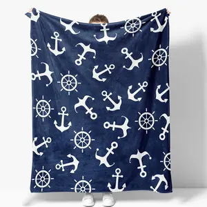 Nautical Anchor Blanket Gifts for Men Boys Dad Women Birthday Christmas Valentine Presents Sea Adventure Ocean Theme Decor Bedroom Living Room Couch Sofa Kids Adults Soft Cozy Throws Navy Blue