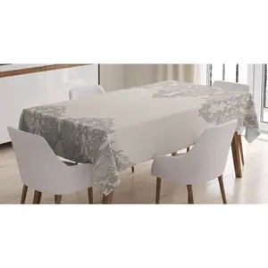 Taupe Tablecloth, Lace Like Framework Borders with Details Delicate Intricate Retro Dated Print, Rectangular Table Cover for Dining Room Kitchen Decor, 60" X 84", Taupe