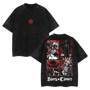 Retro Vintage Limited Edition Human Devil Asta - Black Clover Anime Double Printed Oversize Lightweight Acid Washed Tee, Gift For Anime Clothes Cottony2k,Vintage,Streetwear Christmas Thanksgiving Monday Retro Double-Sided Water Wash T-Shirt streetwear